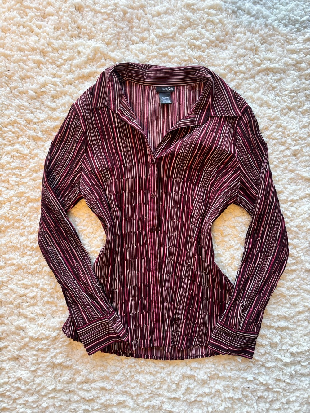 East 5th Burgundy Striped Button-Down Blouse